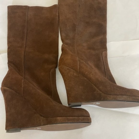 JLo by Jennifer Lopez, Copper Colored Suede to the calf wedged boots - Picture 1 of 5